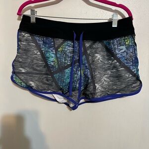 Avia Women's Athletic Shorts - Black and Blue Pattern